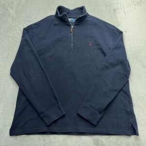 Polo Ralph Lauren Pullover Mens XL Navy Blue Quarter Zip Cotton Pony Logo Preppy